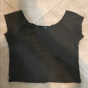 Olive green off the shoulder crop top